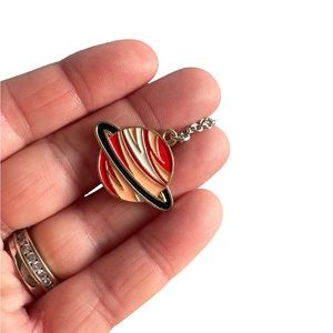 Cartoon Saturn Planet Pendant on Silver Necklace